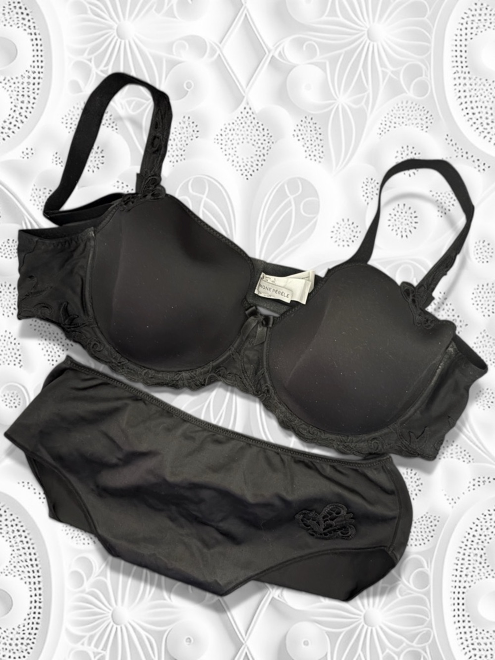 Simone Perele Black Lace Trim Bra and Brief Set 40B